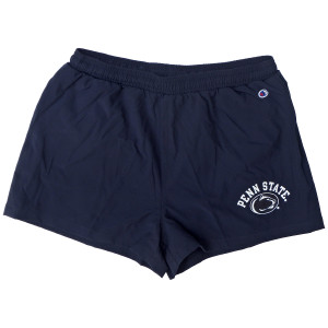 women's navy shorts with Penn State and Athletic Logo on left leg